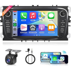 Hodozzy 2G + 64G Android auto radio Ford Focus II S-Max Mondeo Galaxy Il C-Max Kuga, 7 collu skārienjūtīgais ekrāns GPS navigācija ar Carplay Android Car, auto radio 2 DIN Bluetooth, WiFi, FM/AM/RDS radio,