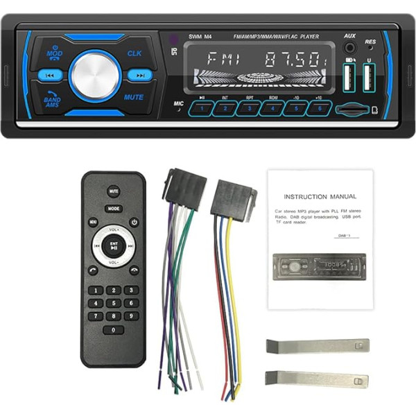 Areyourshop 1 DIN auto radio MP3 atskaņotājs Bluetooth FM audio mūzikas atskaņotājs USB AUX FM AM RDS DAB+ Bluetooth In Dash Unit