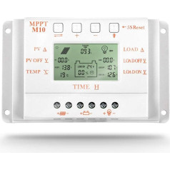 OOYCYOO 10A saules lādēšanas kontrolieris, saules lādēšanas kontrolieris 12V 24V saules paneļu kontrolieris ar LCD displeju LiFePO4 FLD AGM gēla un litija akumulatoriem