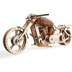 Ugears 70051 Motocikls, DIY tehnisko modeļu konstruēšana, projekta velosipēds, VM-02 ar gumijas lentes motora modeļu komplekts, koks, multi, viens izmērs