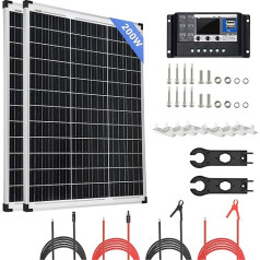 200 W saules paneļu komplekts, 12 V saules paneļu komplekts, augstas efektivitātes monokristālu PV moduļi ar 30 A lādēšanas kontrolieri, saules kabelis, saules atslēga un 