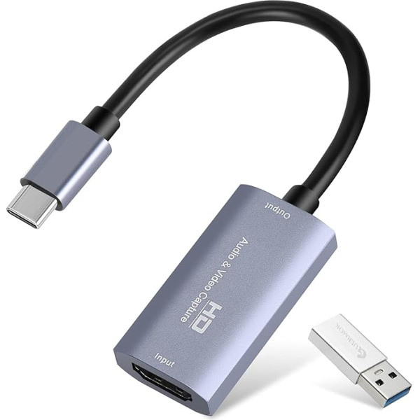 Video ierakstīšanas karte, USB 3.0 HDMI uz USB C audio ierakstīšanas karte, 4K 1080P60 ierakstīšana ar C tipa adaptera ierīci spēļu tiešraides video ierakstīšanai, saderīga ar Windows Mac OS sistēmu utt.