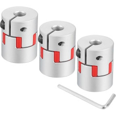 3 Stück D20 L25 6,35 mm bis 10 mm flexible Pflaumen-Schaftkupplung Aluminium Motorverbinder Flexible Spinnenkupplung für 3D-Drucker, CNC-Maschine und Servo-Schrittmotor (Silberfarben/Rot)