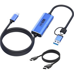 YCBUENO 2M tiešraides vads PD3.0 + C tipa vedio uztveršanas karte 4K HMDI uz USB 3.0 C tipa adapteri ar 100 W PD video spēļu uztveršanai video montāžai, spēlēm, straumēšanai, tiešsaistes mācībām