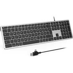 seenda Wired Mac Keyboard, Mac Keyboard with Cable and Type C/USB Port, German QWERTZ iMac Keyboard Cable, Only for Mac OS/iOS, Black and Silver