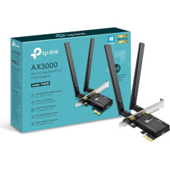 TP-Link AX3000 divjoslu Wi-Fi 6 Bluetooth 5.2 PCIe adapteris ar divām antenām, specializēts radiators, 1024-QAM, īpaši zema aizture, Intel® Wi-Fi 6 mikroshēma, atbalsta Windows 10/11 (64bit)