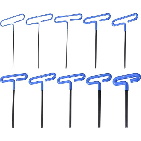 T rokturis sešstūra atslēga 2mm-10mm Metriskais garais T atslēgas sešstūra atslēgas remonta rīks ar polsterētu rokturi 10gab