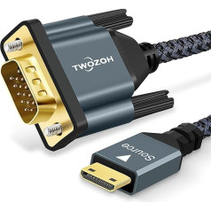 Twozoh Mini HDMI-VGA kabelis, 3 m, ar zeltītu pārklājumu un pinumu, saderīgs ar ultrabookiem, piezīmjdatoriem, planšetdatoriem, kamerām un videokamerām (no vīrieša uz vīrieti)