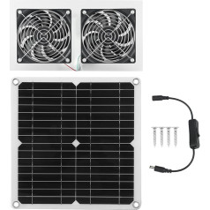 Jiawu 25 W Solar Powered Double Fan, Weatherproof Solar Panel Fan Kit, Solar Powered Loft Fan for Outdoors, Chicken Coops, Greenhouses, Sheds, Pet Houses