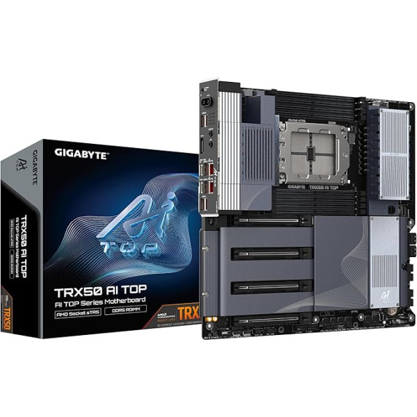 GIGABYTE TRX50 AI TOP pamatplate - Atbalsta AMD Ryzen PRO 7000 procesorus - 16+8+4 fāžu digitālā VR - līdz 5200 MHz DDR5 (OC)- 4xPCIe 5.0 + 4xPCIe 4.0 M.2- Wi-Fi 7-10GbE LAN - USB 3.2 Gen 2x2