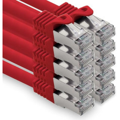 freiwerk 1,0m - rot - 10 Stück CAT.7 Netzwerkkabel Lan Ethernet Patch Kabel S-FTP LSZH PIMF 10GB s RJ45 Stecker Cat6a