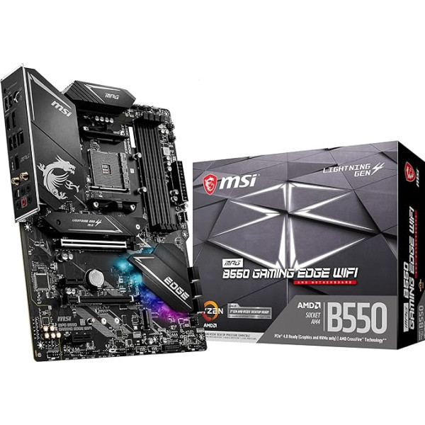 MSI MPG B550 Gaming Edge WiFi Gaming pamatplate (AMD AM4, DDR4, PCIe 4.0, SATA 6 Gb/s, M.2, USB 3.2 Gen 2, AX Wi-Fi 6, HDMI/DP, ATX, AMD Ryzen 5000 Series procesori)