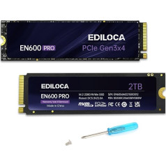 Ediloca EN600 PRO iekšējais SSD 2TB PCle 3.0x4, NVMe M.2 2280, līdz 3500MB/s, iekšējais cietvielu disks, SLC Cache 3D NAND TLC, grafēna dzesēšanas uzlīmes, atmiņa datoriem, galddatoriem un klēpjdatoriem