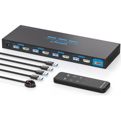 AILVLVNG HDMI KVM slēdzis 4 datori 1 monitors USB 3.0 4K @ 60 Simulation EDID KVM slēdzis 4X1 4 datoriem ar 1 monitoru un 4 USB 3.0 pieslēgvietām, peli, printeri ar 4 USB 3.0 kabeļiem un mini kontrolieri