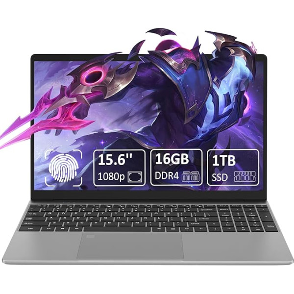 15,6 collu klēpjdators, 16 GB DDR4, 1 TB SSD, četrkodolu Celeron N95 procesors (līdz 3,4 GHz), studentu/darba portatīvais dators ar 1080P FHD displeju, 44 WH akumulators, 2,4/5G WiFi, tīmekļa kamera, USB 3.0, aizmugurēji apgaismota tastatūra