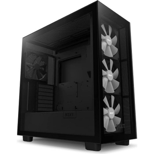 NZXT H7 Elite 2023 - CM-H71EB-02 - ATX Mid-Tower spēļu datora korpuss - USB-C pieslēgvieta - rūdīta stikla priekšējais un sānu panelis - 3 x F-sērijas 140 mm RGB ventilatori - gatavs ūdens dzesēšanai - melns