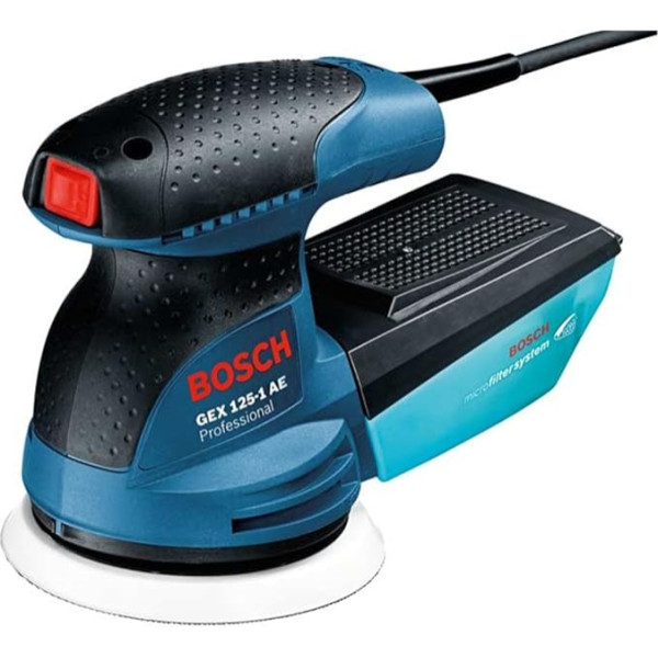 Bosch Professional Exzenterschleifer GEX 125-1 AE (Schleifteller-Ø 125 mm, 250 Watt, inkl. Schleifpapier und Microfilter Box, im Koffer)