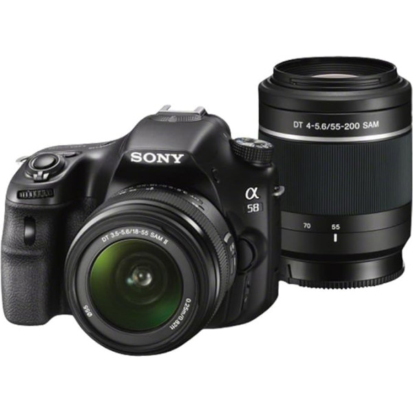 Sony Alpha A58 caurspīdīga spoguļa kamera ar maināmu objektīvu ar 18-55 mm un 55-200 mm objektīviem (20 MP)