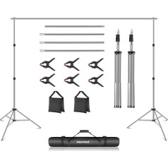 Neewer Backdrop Stand 10 ft x 7 ft, regulējama fotostudijas fona atbalsta sistēma kāzu ballītēm Fons portretu fotogrāfijai ar 4 šķērssijām 8 klipšiem 2 melnas somas un somu pelēks