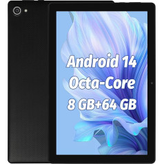 Android 14 planšetdators, 10 collu planšetdators, 8 GB RAM, 64 GB ROM, 1 TB paplašināms, astoņkodolu procesors, IPS HD 1280x800 skārienjūtīgais ekrāns, WiFi 6, duālā kamera, BT5.3, 5000 mAh, Widevine L1 (Black)