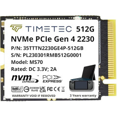 Timetec M.2 SSD NVMe PCIe Gen 3x4 iekšējais cietvielu disks (2230 512GB Gen3x4)