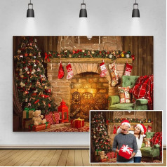 Renaiss 2.7 x 1.8 m Christmas Backdrops for Photography Indoor Fireplace Vintage Christmas Tree Stockings Child Adult Portrait Party Decoration Home Decor Photo Shooting Props Accessories