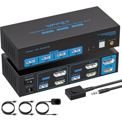 AILVLVNG HDMI Displayport KVM slēdzis 2 datoru 2 monitoriem 4K60Hz USB 3.0 KVM slēdzis 2 datoru 2 monitoriem un 4 USB 3.0 pieslēgvietām Ietver 12V 1A adapteri un galddatora kontrolieri