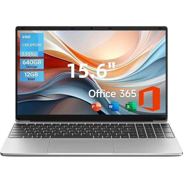 džemperis 15,6 collu FHD displejs, ieskaitot Office 365, 12 GB RAM, 128 GB eMMc + 512 GB SSD, procesors 5305U Notebook, 38Wh akumulators, divi stereo skaļruņi, C tipa, USB 3.0, 2024 gads