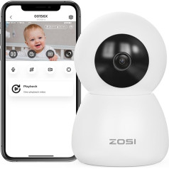 ZOSI 4MP iekštelpu WLAN novērošanas kamera, 360° panorāmas un slīpēšanas kamera iekštelpās, mākslīgā intelekta personas/personas/saukšanas noteikšana, izsekošana, 2,4/5 GHz WiFi