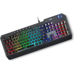 DR1TECH Wasp+ RGB spēļu tastatūra datoram/PS4 ar LED fona apgaismojumu - 104 taustiņi ar 26 taustiņiem pret izgaismojumu - USB tastatūra ar kabeli (QWERTY International Layout), melna