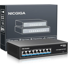 8 prievadų Gigabit PoE komutatorius, nevaldomas, 8 prievadai PoE+@120 W, 802.3af/at, NICGIGA 8 prievadų 1000 Mps tinklo maitinimo per Ethernet komutatorius, be ventiliatoriaus