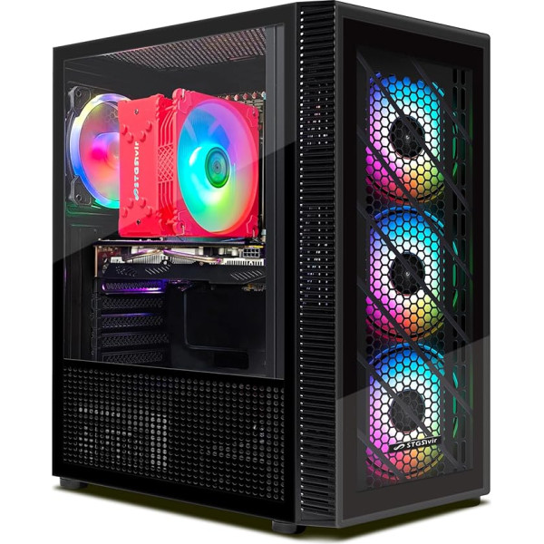 STGsivir - Spēļu galddators - Radeon RX 580 16 GB GDDR5, Intel Core i5-9400F līdz 4,1 GHz, 16 GB RAM, 1 TB SSD, 600M WiFi, BT 5.0, RGB ventilators x 4, W11H64 Spēļu datora tornis spēlētājiem un straumēšanai