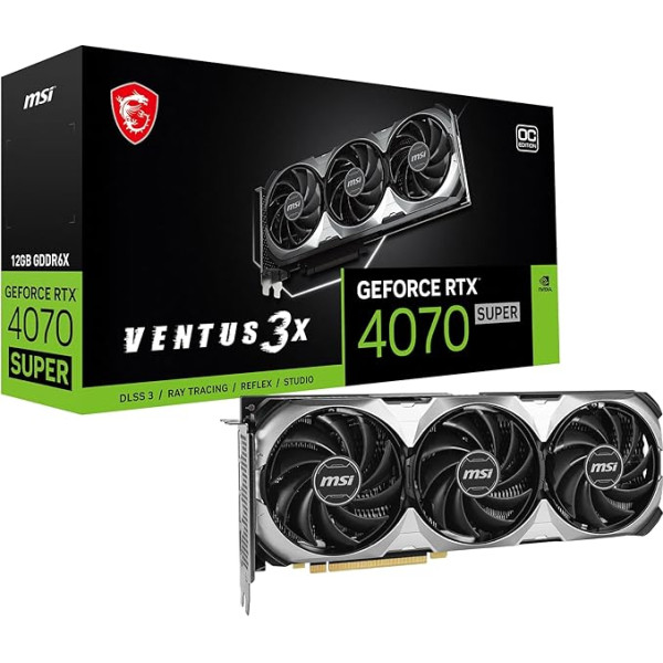 MSI Gaming RTX 4070 Super 12G Ventus 3X OC grafiskā karte (NVIDIA RTX 4070 Super, 192 bitu, Extreme Clock: 2520MHz, 12GB GDRR6X 21Gbps, HDMI/DP, Ada Lovelace Architecture)