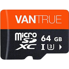 VANTRUE 64GB microSD atmiņas karte UHS-I U3 4K ar adapteri, kas saderīga ar Dash Cam, viedtālruni, planšetdatoru, rīcības kameru un novērošanas kameru (64G)