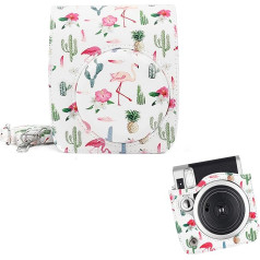 BigKing Camera Case Aizsargājošs PU ādas kameras futrālis ar siksniņu Instax Mini 90 (Cactus Flamingo)