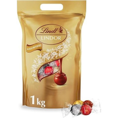 Lindt LINDOR šokolādes bumbiņas Classic Mix, aptuveni 80 šokolādes bumbiņas (pilnpiena, baltā, tumšā 60%, lazdu riekstu), beramā iepakojumā, 1 kg