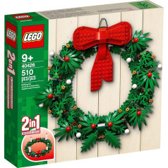 Lego Iconic Ziemassvētku vainags 2-in-1 ar lielu sarkanu loku un Adventes 40426