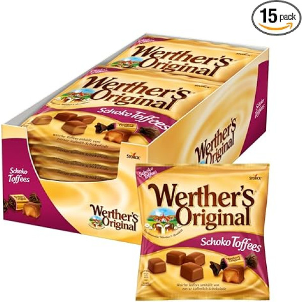 Werther's Original Chocolate Toffees - 15 x 180g - karameļu grauzdiņi ar piena šokolādes pārklājumu (30%)