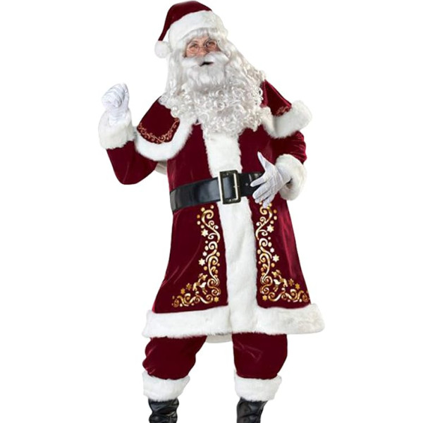 GEMVIE 9 gab. Ziemassvētku vecīša kostīms Pieaugušo vīriešu Ziemassvētku vecīša kostīmu komplekts Santa Claus Cosplay Xmas Outfit