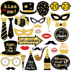 Dusenly 30gab 2024 Silvester Party Photobooth Requisiten Glitter Happy New Year Selfie Requisiten 2024 Neujahr Party Dekoration