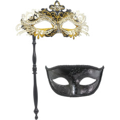 Coddsmz Pair Masquerade maska ar atbalsta stieni Venēcijas Helovīna kostīmu maska Karnevāla maska Cosplay Party kostīmu maska maska