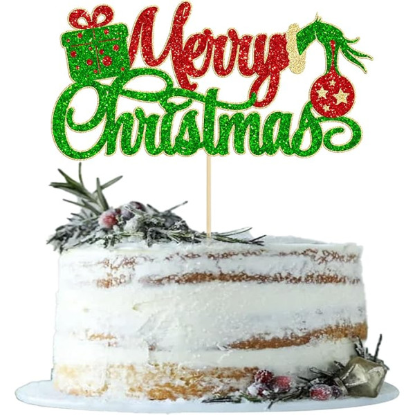 1 Packung Merry Christmas Cake Topper Glitter Weihnachtsgeschenke Kuchen Pick Dekorationen für Frohe Weihnachten Thema Happy New Year Urlaub Geburtstag Party Kuchen Dekorationen Supplies