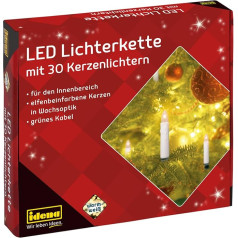 Idena 38192 LED svecīšu gaismas ķēde, 30 silti baltas LED diodes, 30 sveces ar klipšiem, ideāli piemērota Ziemassvētku eglītei, aptuveni 16 m ar Luxtor® eņģeļa matiņiem (30 LED gaismas diodes, 3 gab. + eņģeļa matiņi), 2 komplekti