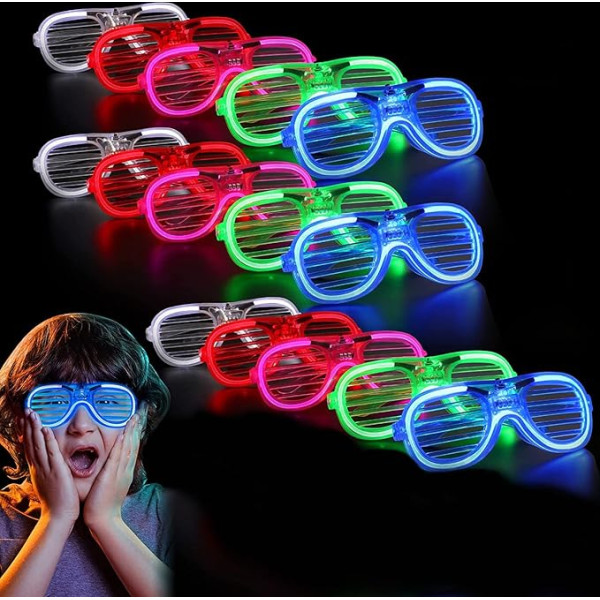 Mossoko neona brilles ballīte - Ziemassvētku spīdošās brilles - mirgojošas saulesbrilles bērniem un pieaugušajiem Rave ballītes komplekts Happy New Years Eve Party Glasses - 15 gab. iepakojumā