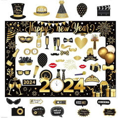 44 gabali Happy New Year Dekorācijas Foto Booth Props Kit Foto Booth Props Foto Booth Frame for Social Media Party Accessories Dekorācijas piederumi