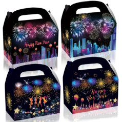 Dusenly 12 stücke 2024 Happy New Year Süßigkeiten Boxen Bunte Silvester Party Geschenk Geschenk Leckerli-Boxen für 2024 Neujahr Party Gefälligkeiten