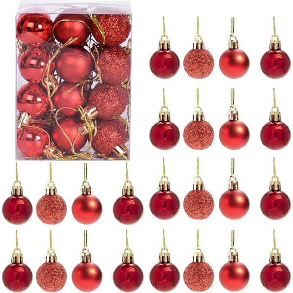 30mm/24pcs Ziemassvētku Baubles Shatterproof sarkana Ziemassvētku eglīte rotājumi bumbu rotājumi Baubles Ziemassvētku rotājumi Svētku rotājumi Shiny Matte Glitter