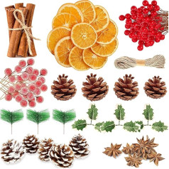 YADODO Set zur Herstellung von Weihnachtskränzen, 205 Stück, Zubehör zur Kranzherstellung, Zimtstab, Tannenzapfen, Beeren, getrocknete Orangenscheiben für Kränze, Weihnachtsbaum, Basteln, Girlande,