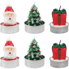 SJUNJIE Pack of 6 Mini Ziemassvētku sveces Veca cilvēka galva Mini Ziemassvētku tējas gaismas sveces Ziemassvētku eglīte Ziemassvētku sveces Dāvanu sveces Piemērots mājas dekorēšanai