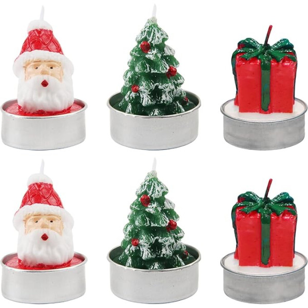 SJUNJIE Pack of 6 Mini Ziemassvētku sveces Veca cilvēka galva Mini Ziemassvētku tējas gaismas sveces Ziemassvētku eglīte Ziemassvētku sveces Dāvanu sveces Piemērots mājas dekorēšanai